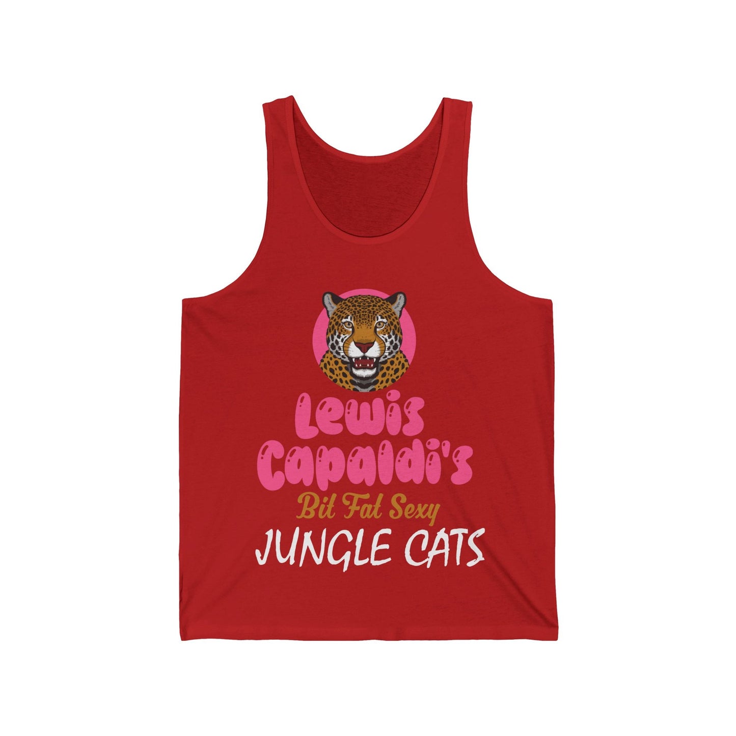 Lewis Capaldi Unisex Jersey Tank Top - Big Fat Sexy Jungle Cats - S / Red - Tank Top