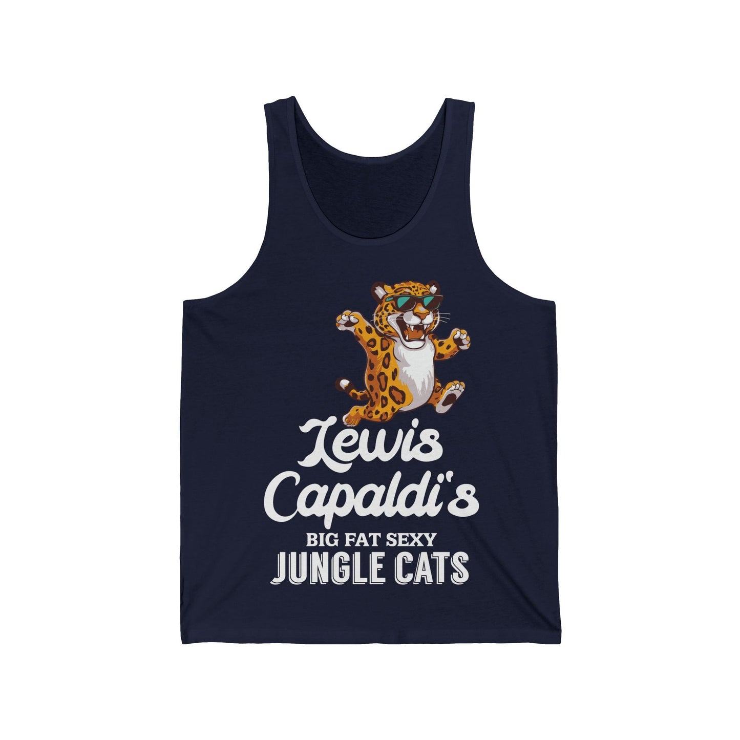 Lewis Capaldi Unisex Jersey Tank Top - Big Fat Sexy Jungle Cats - S / Navy - Tank Top