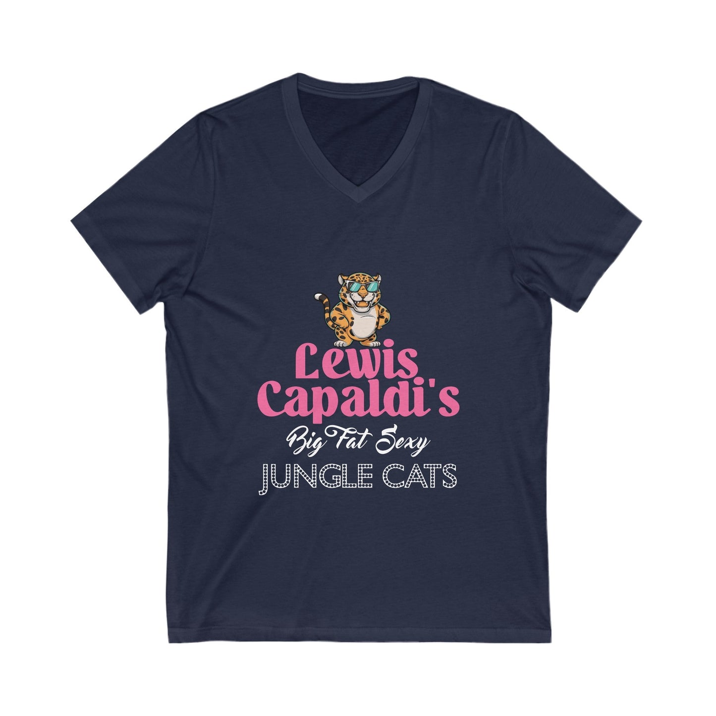 Lewis Capaldi Unisex Jersey Short Sleeve V-Neck - Big Fat Sexy Jungle Cats - S / Navy - V-neck