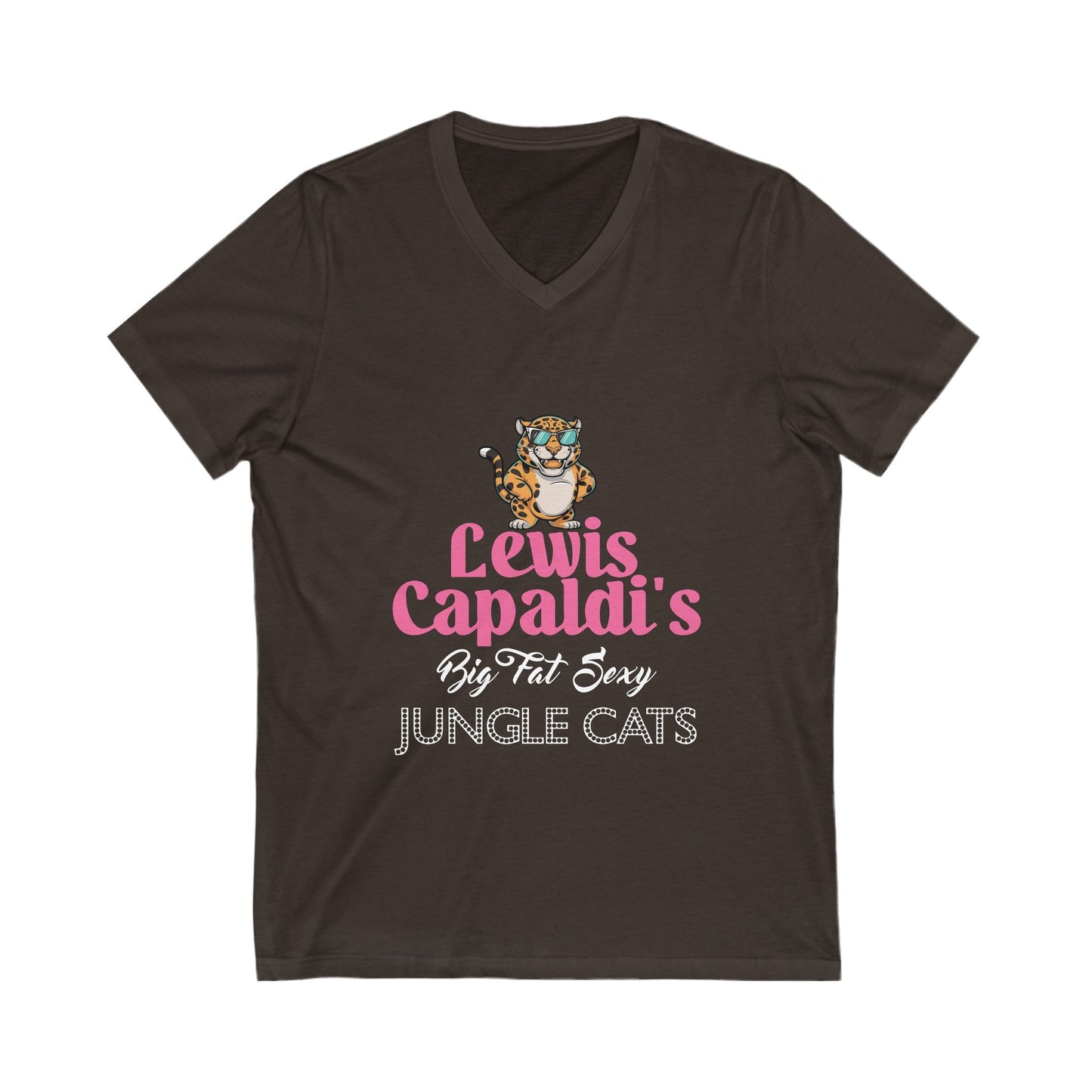 Lewis Capaldi Unisex Jersey Short Sleeve V-Neck - Big Fat Sexy Jungle Cats - S / Brown - V-neck