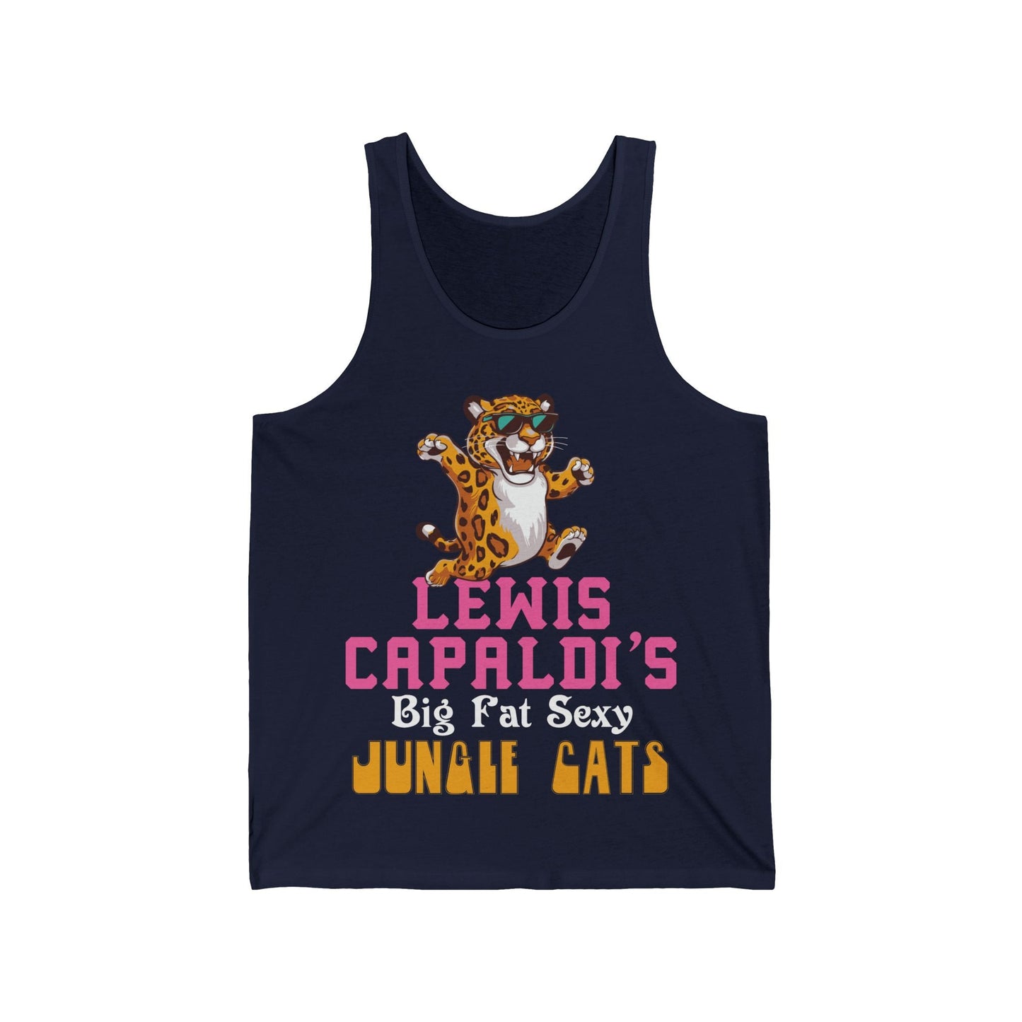 Lewis Capaldi Unisex Jersey Tank Top - Big Fat Sexy Jungle Cats - S / Navy - Tank Top