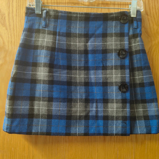 Blue Plaid Wool Blend Mini Skirt | Italian Made Academic Tartan Wrap Skirt S alcyone213k
