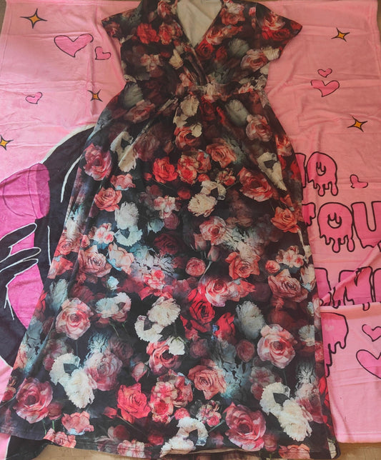 HotSquash Black &amp; Red Floral Dress UK 12 alcyone213k