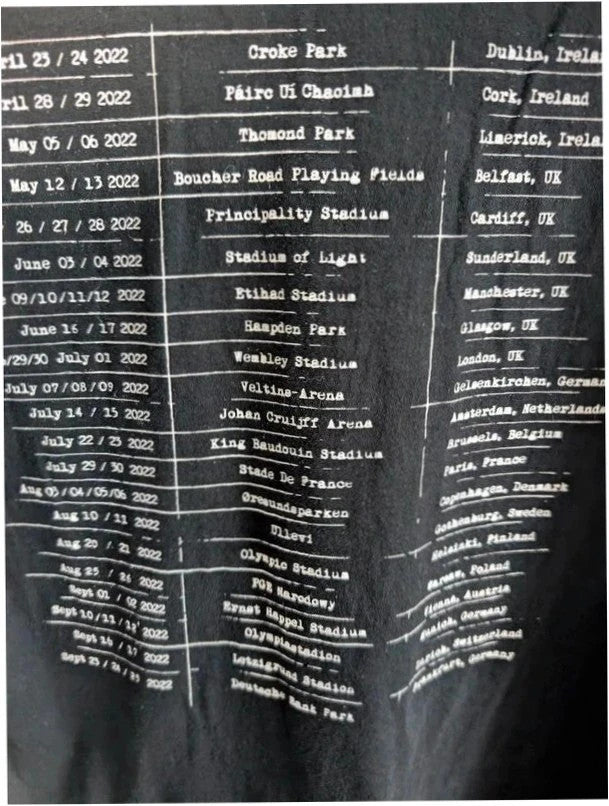 Ed Sheeran black graphic t-shirt with vibrant Mathematics tour print and back dates.