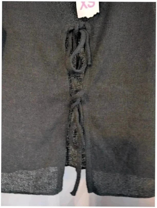 Primark black knit sleeveless vest top with tie front detail and V-neckline.