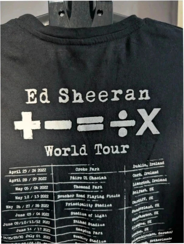 Ed Sheeran black graphic t-shirt with vibrant Mathematics tour print and back dates.