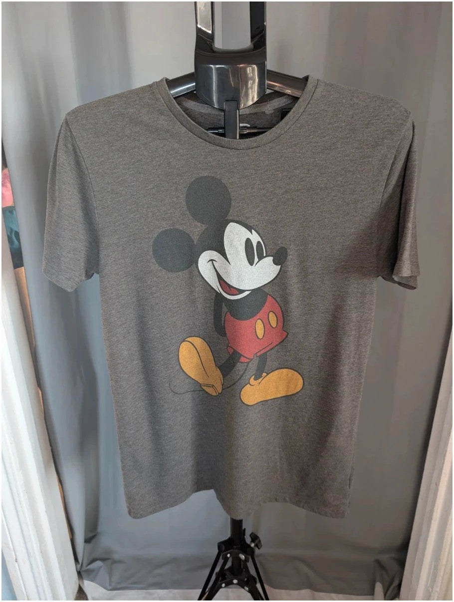 Old Navy grey graphic tee featuring retro Mickey Mouse artwork and ribbed crew neckline.