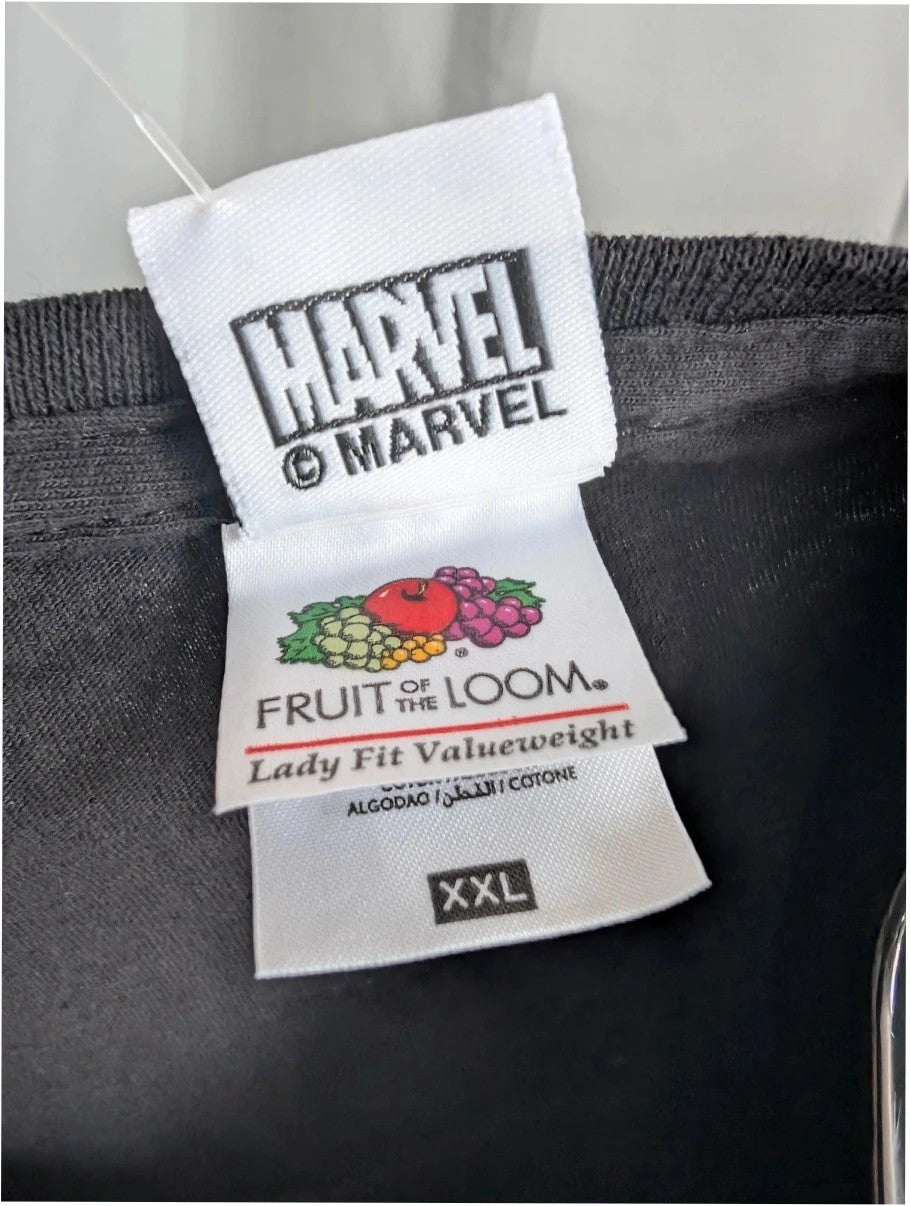 Marvel graphic tee black featuring Thanos and character collage in monochrome print.