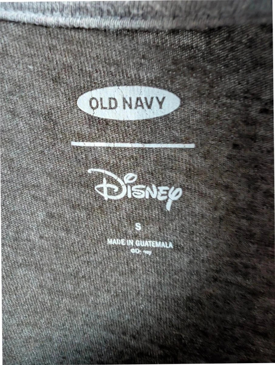 Old Navy grey graphic t-shirt featuring retro Mickey Mouse print and ribbed crew neckline.