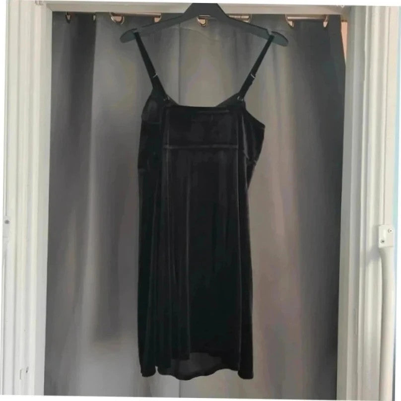 Hollister black velvet slip dress with adjustable straps and soft plush texture.