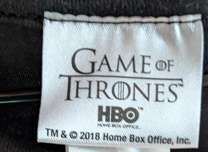 Game Of Thrones black graphic tee featuring distressed red Targaryen dragon sigil.