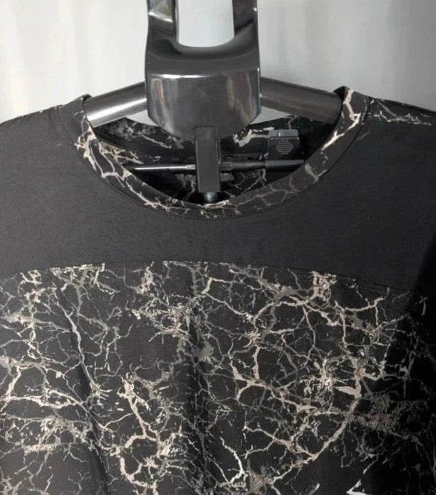 Next black tunic blouse with silver marble print and solid black chest panel.