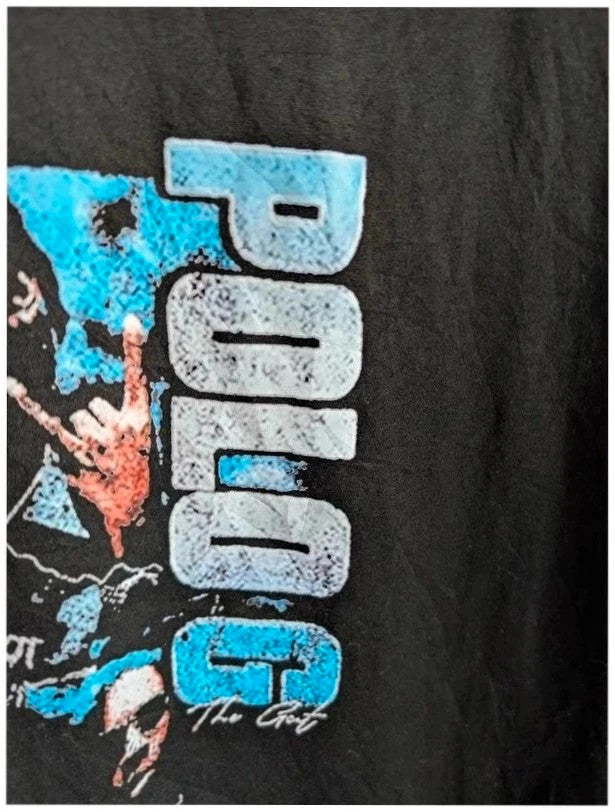 Unbranded black graphic vest featuring vibrant blue Polo G portrait print and classic crew neck.