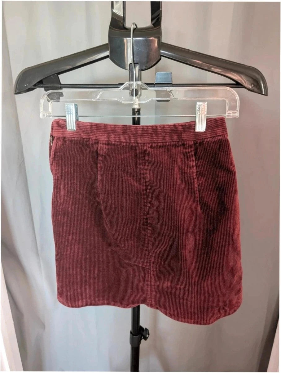 & Other Stories burgundy corduroy mini skirt with Western yoke and front slant pockets