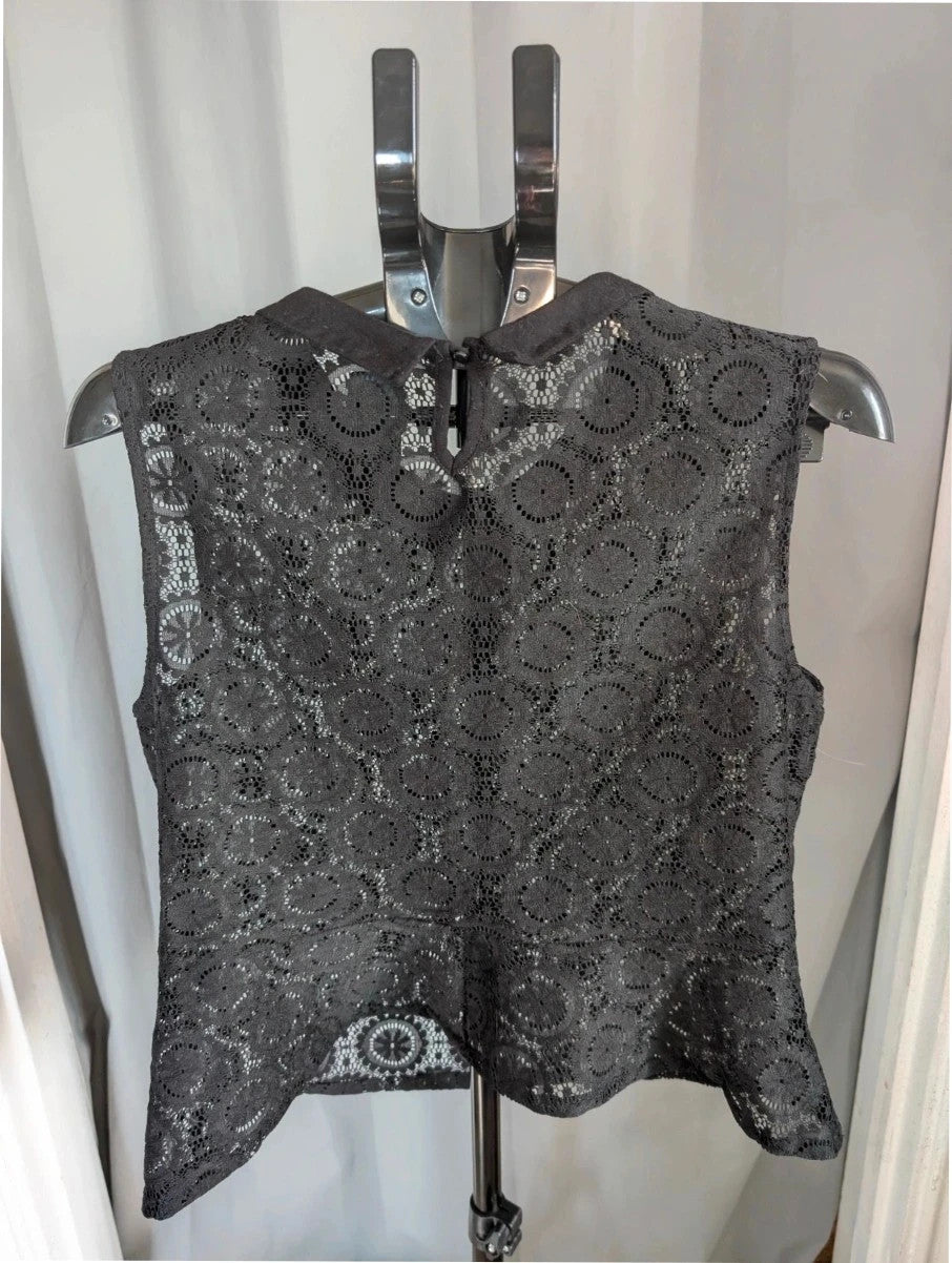 Atmosphere black sleeveless top sheer lace floral pattern Peter Pan collar detail