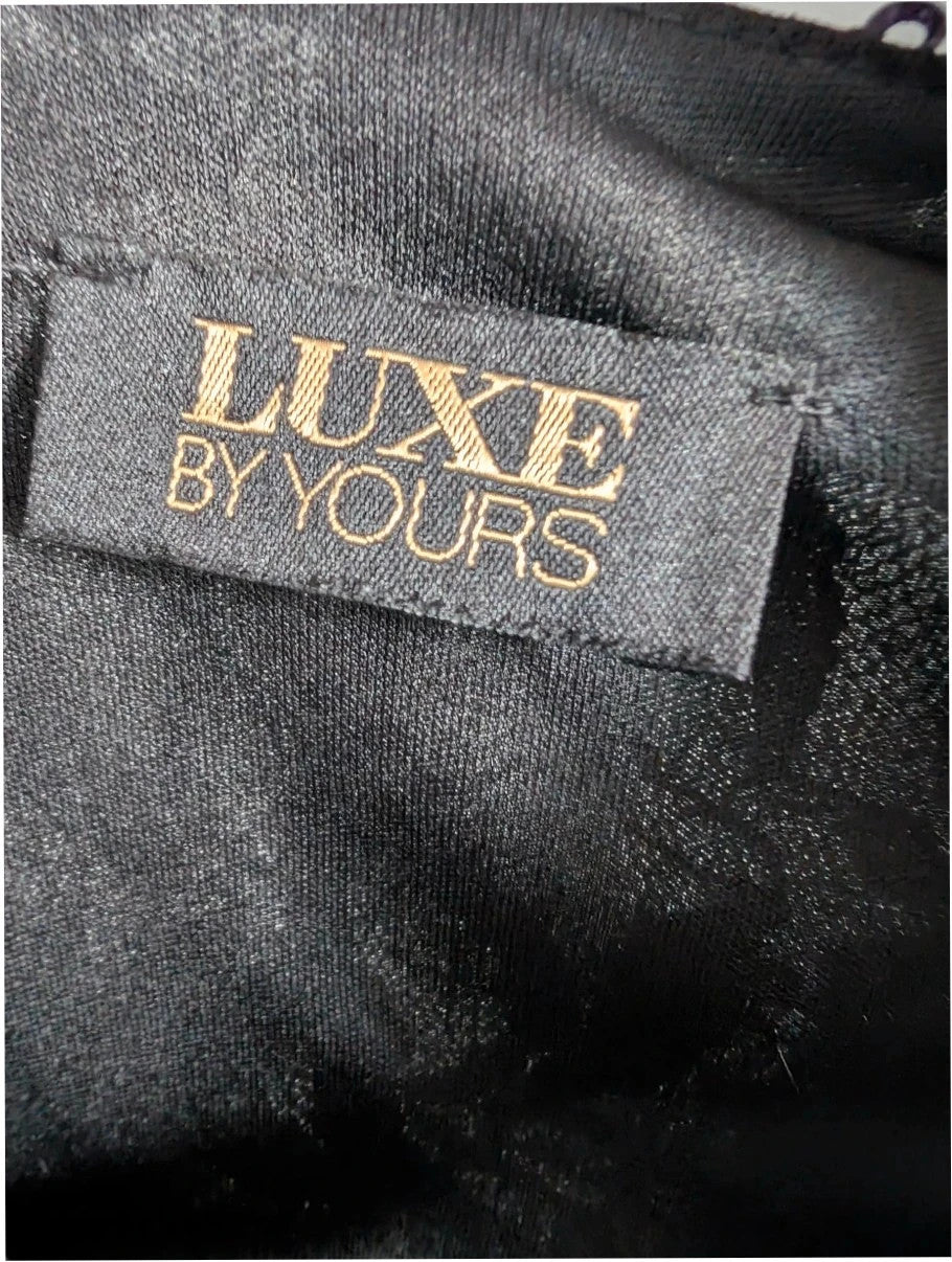 Luxe By Yours black floral lace sequin top with scoop neckline and scallop-edged hem.