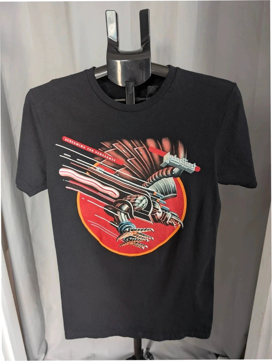 Judas Priest black graphic tee with red "Screaming for Vengeance" eagle artwork and logo.