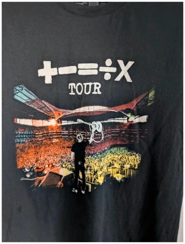 Ed Sheeran black graphic t-shirt with vibrant Mathematics tour print and back dates.