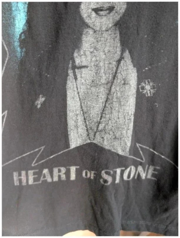 Bravado black graphic t-shirt featuring Cher portrait print with pink and blue accents.