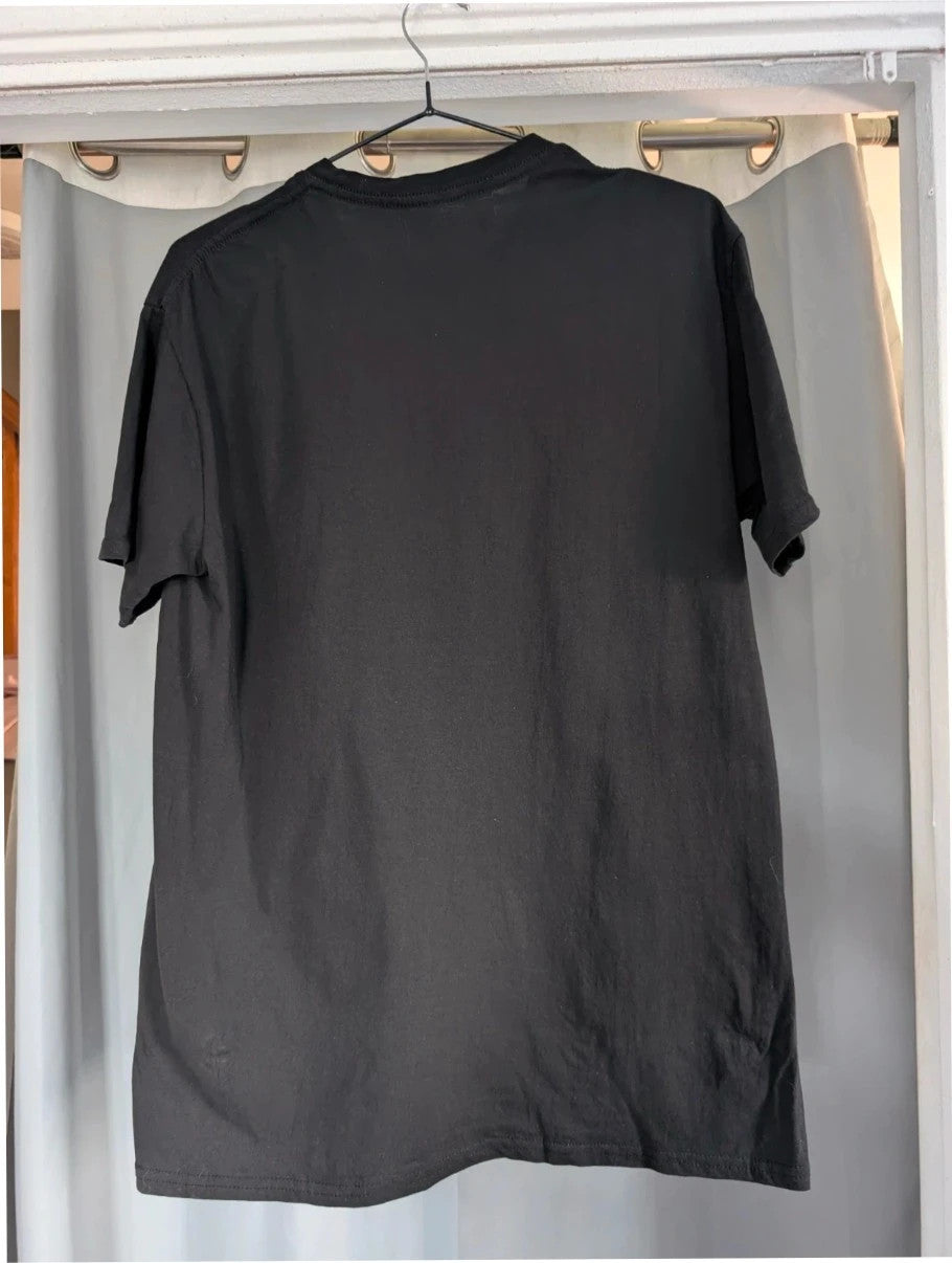 Lady Gaga black graphic t-shirt with white 'Fame Monster' print and crew neck.