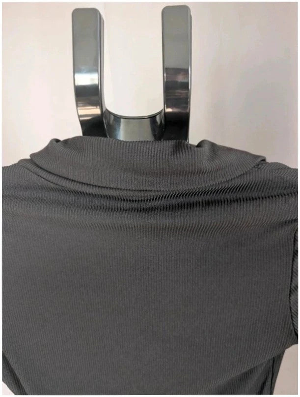 Select black ribbed long sleeve collared bodysuit with deep v-neck and popper fastenings.