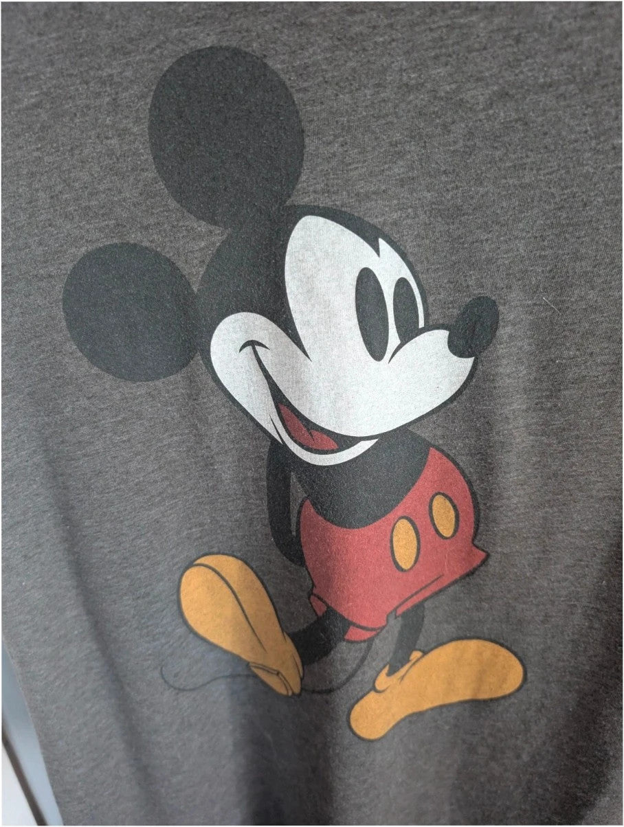 Old Navy grey graphic tee featuring retro Mickey Mouse artwork and ribbed crew neckline.