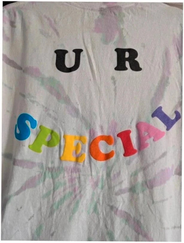 Lizzo Official Merch multi tie dye graphic t-shirt with puff print lettering and crew neck.