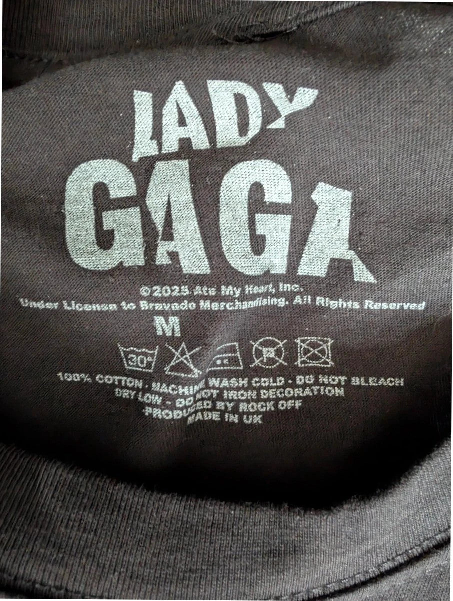 Lady Gaga black graphic t-shirt with white 'Fame Monster' print and crew neck.