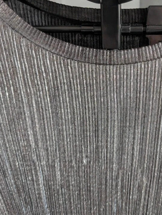 Bershka silver plissé pleated tunic top with scoop neckline and dropped shoulders.