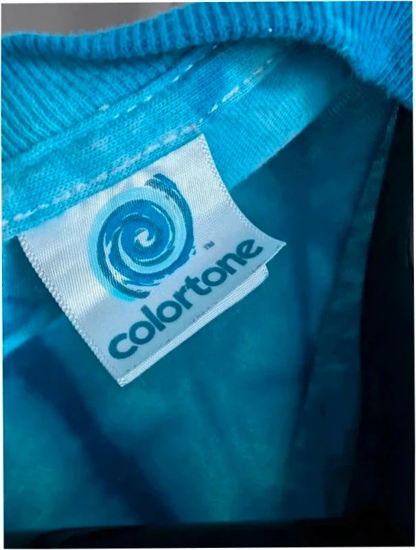 Colortone men's graphic t-shirt black and blue tie-dye with Ed Sheeran ÷ symbol print.