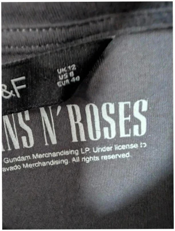 F&F grey men's graphic t-shirt vintage Guns N' Roses 1991 tour pink print details