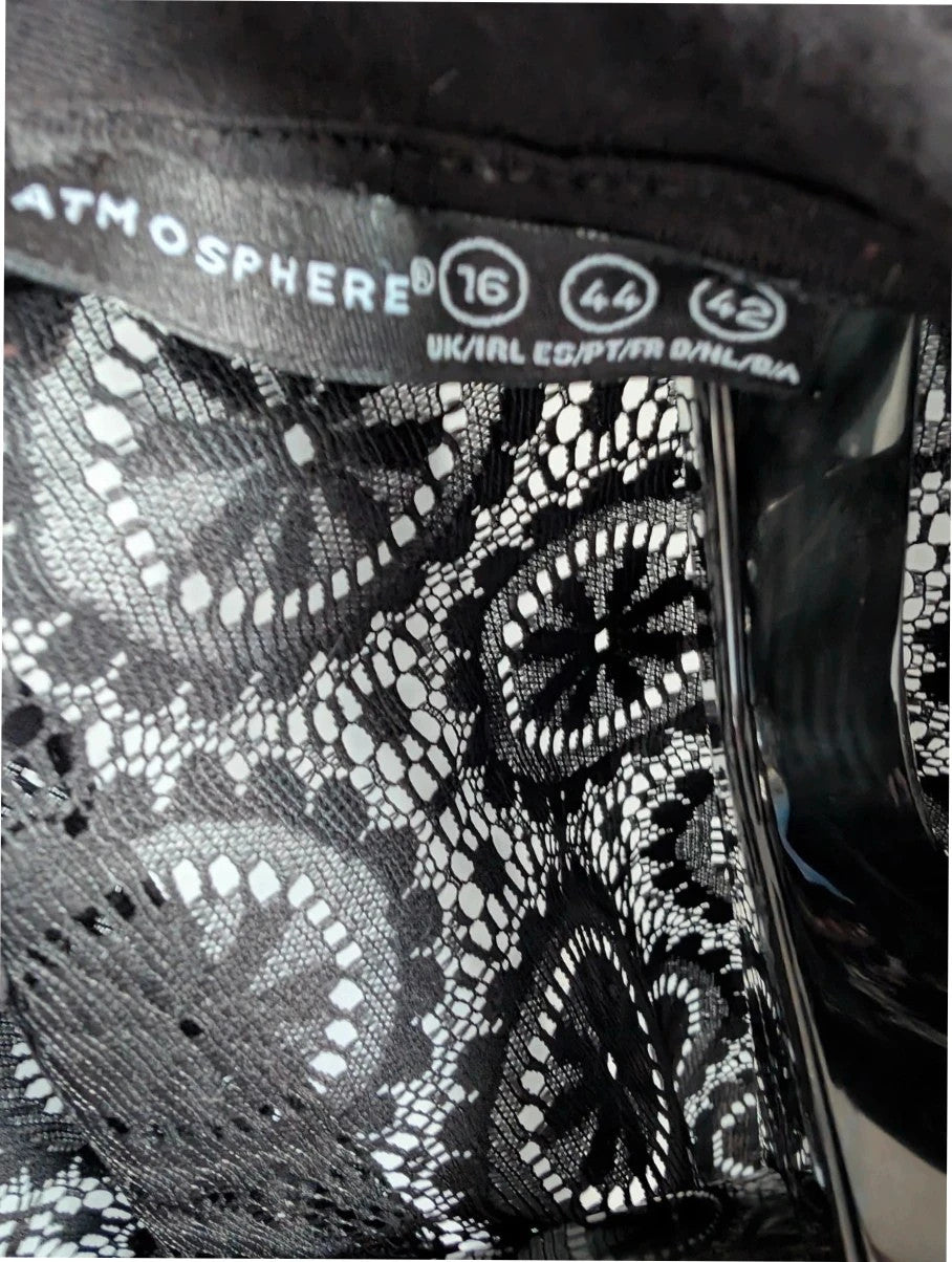 Atmosphere black sleeveless top sheer lace floral pattern Peter Pan collar detail