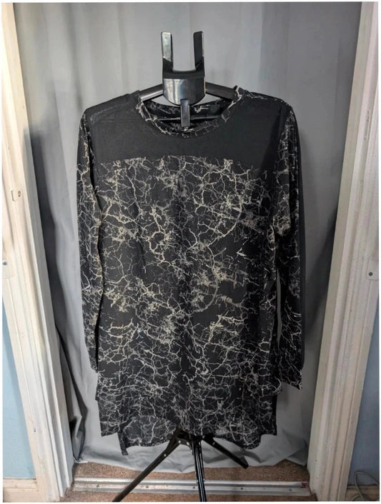Next black tunic blouse with silver marble print and solid black chest panel.