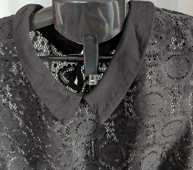 Atmosphere black sleeveless top sheer lace floral pattern Peter Pan collar detail