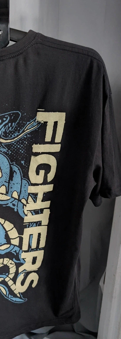 Foo Fighters black graphic tee with coiling snake and checkerboard pattern, soft cotton.