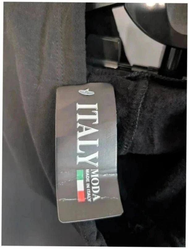 Italy Moda black oversized hoodie with faux leather trim and kangaroo pocket accents.
