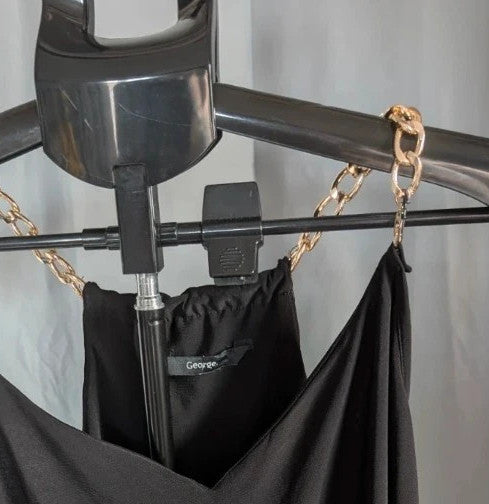 George black halterneck camisole top with chunky gold chain straps and V-neckline.