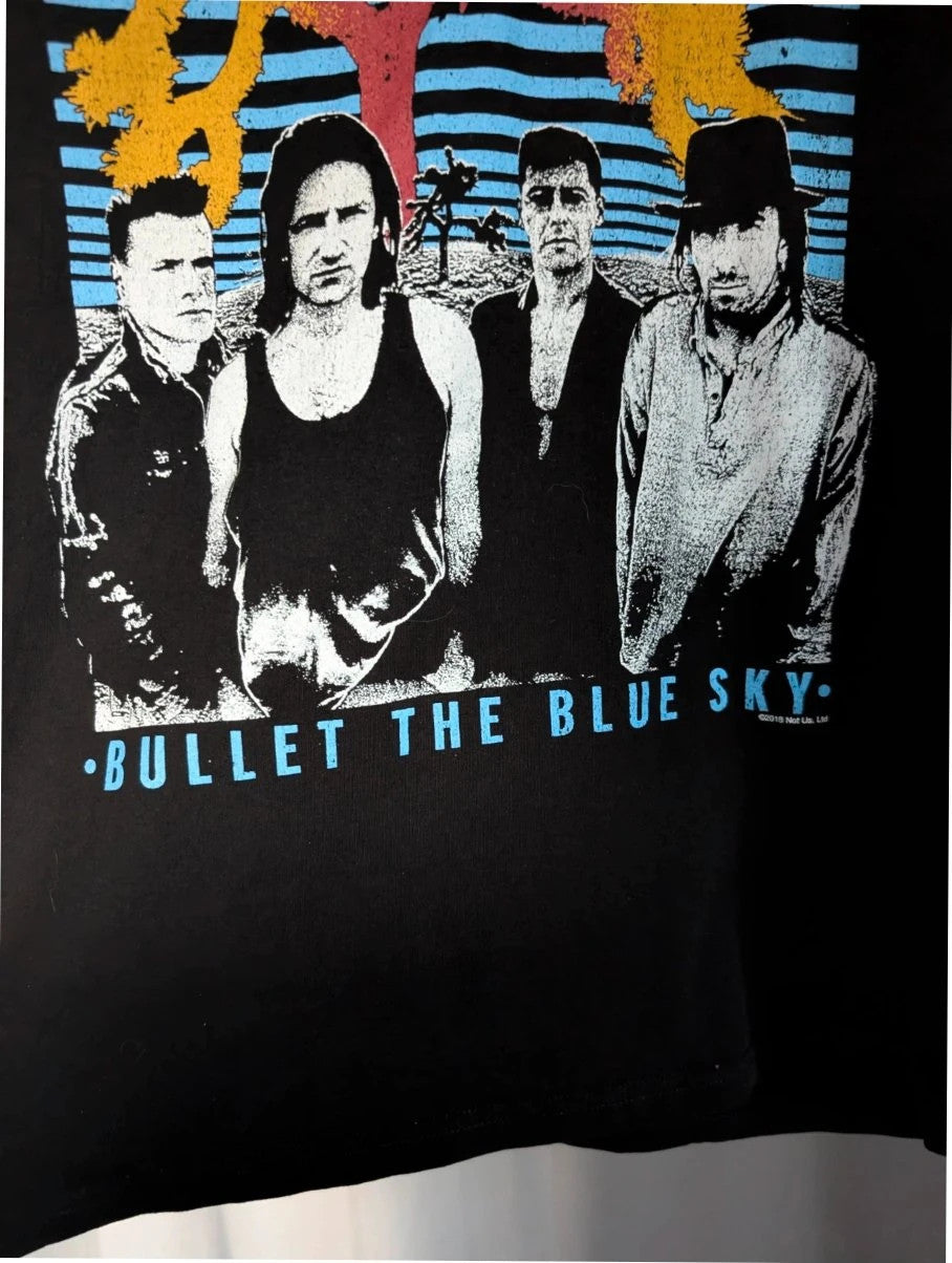 U2 black graphic tee featuring Bullet The Blue Sky artwork, 100% cotton, size XXL.