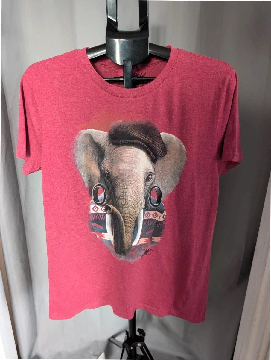 Wild Heritage burgundy pocket t-shirt featuring quirky hipster elephant graphic and "Kruger Edition" print.