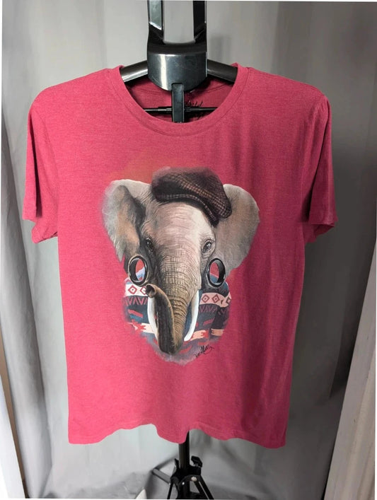Wild Heritage burgundy pocket t-shirt featuring quirky hipster elephant graphic and "Kruger Edition" print.