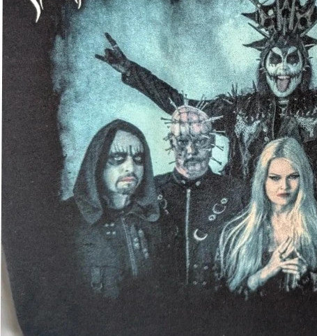 Official Cradle Of Filth black graphic tee featuring band portrait and tour dates on back.