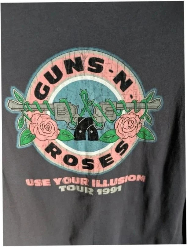 F&F grey men's graphic t-shirt vintage Guns N' Roses 1991 tour pink print details
