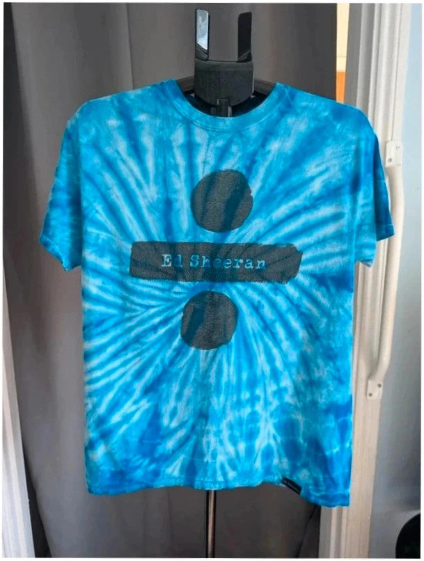 Colortone men's graphic t-shirt black and blue tie-dye with Ed Sheeran ÷ symbol print.