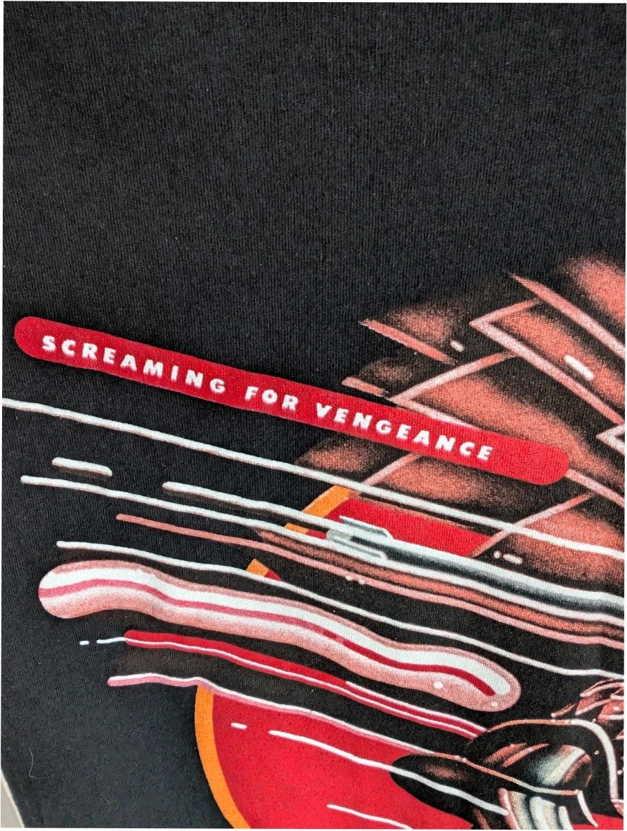 Judas Priest black graphic tee with red "Screaming for Vengeance" eagle artwork and logo.