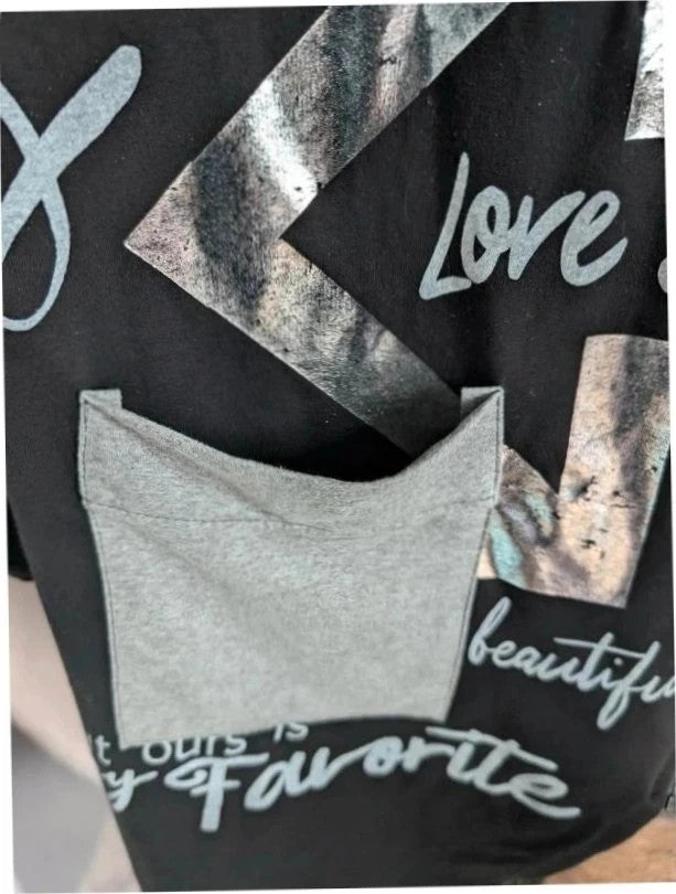 new collection made in Italy black grey asymmetric hoodie dress with metallic graphic print and zipper.