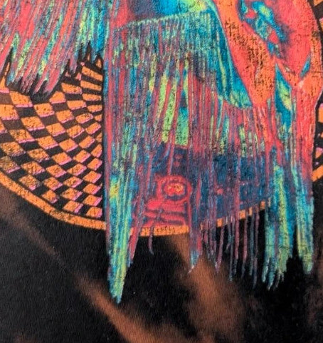 Hendrix graphic tee black bleach tie dye featuring vibrant Jimi Hendrix guitar design.