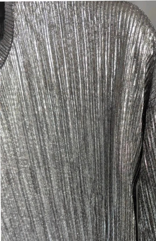 Bershka silver plissé pleated tunic top with scoop neckline and dropped shoulders.