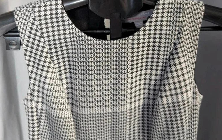 Dorothy Perkins black and white houndstooth shift dress with sleeveless design and back keyhole.