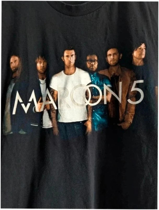 American Apparel black graphic t-shirt featuring Maroon 5 band portrait and tour dates.