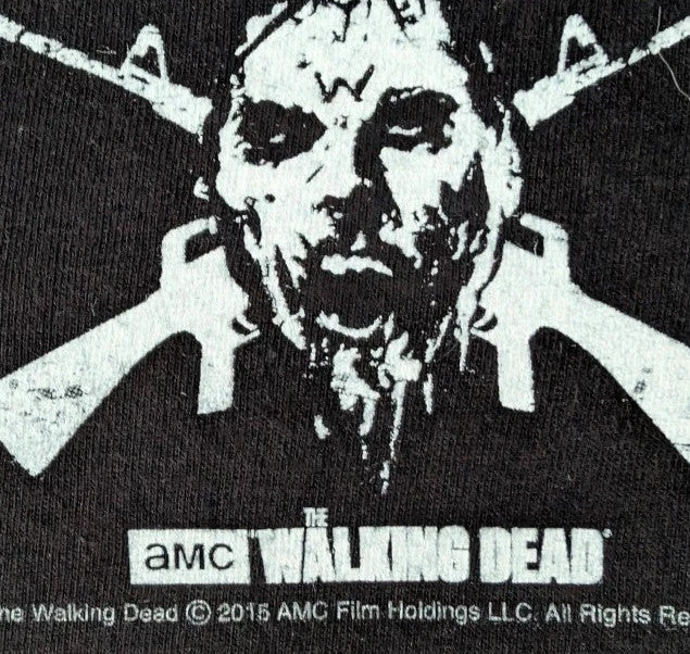 The Walking Dead black graphic tee featuring Rick Grimes and Daryl Dixon print.